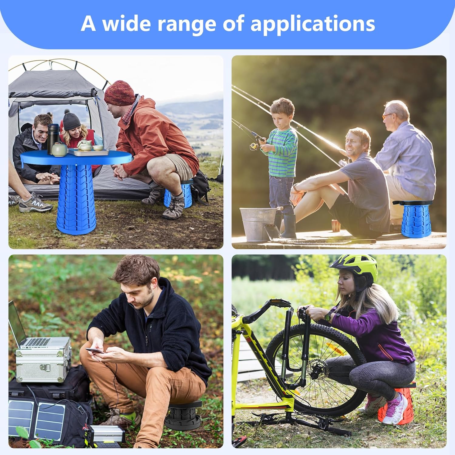ZTMT Taburete plegable actualizable, capacidad de carga de 440 libras, taburete portátil ligero 2 en 1 con mesa fácil de plegar al aire libre,