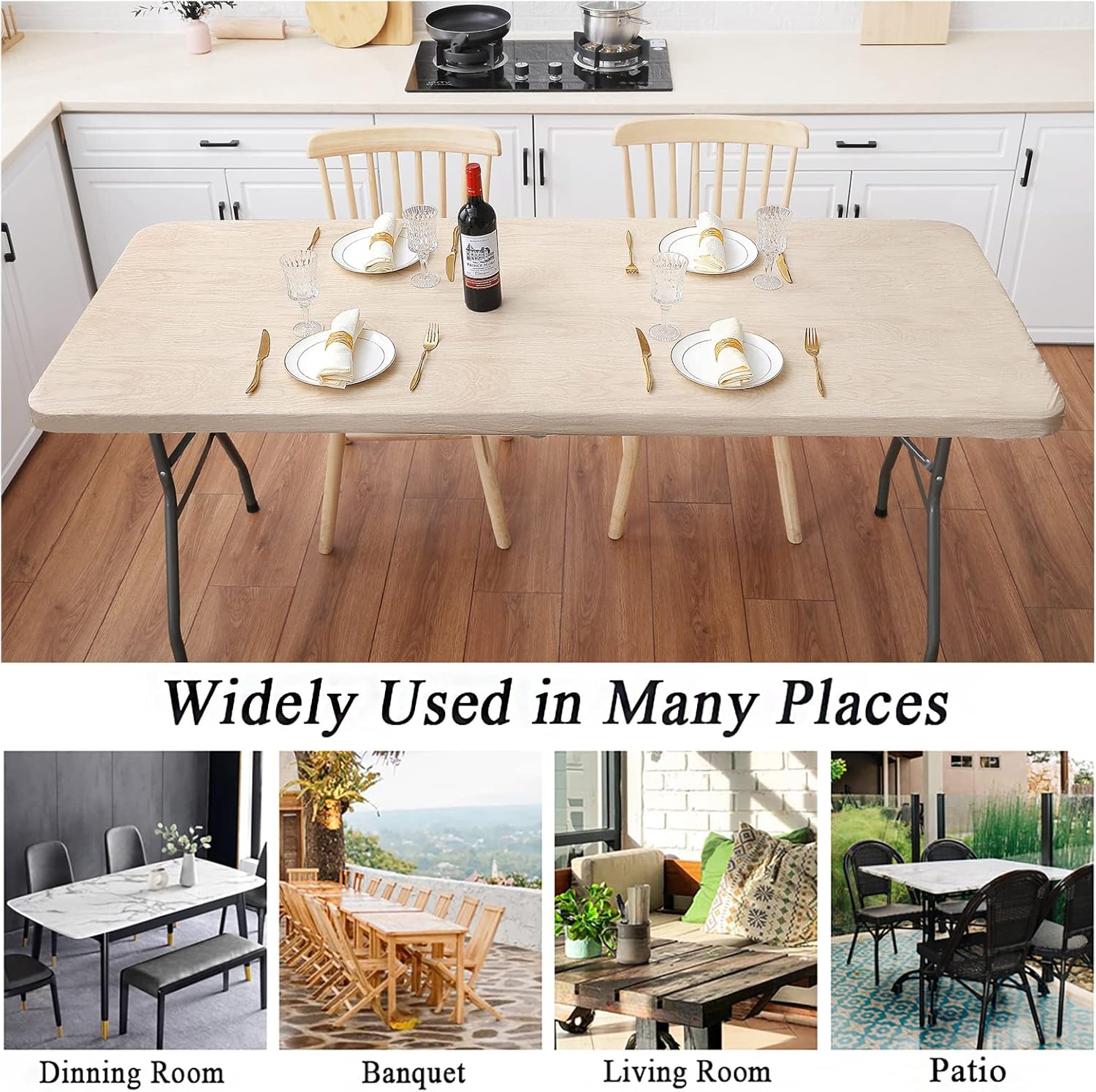 smiry Mantel rectangular de pícnic, fundas elásticas impermeables para mesas de 6 pies, manteles de vinilo con parte trasera de franela lavable para