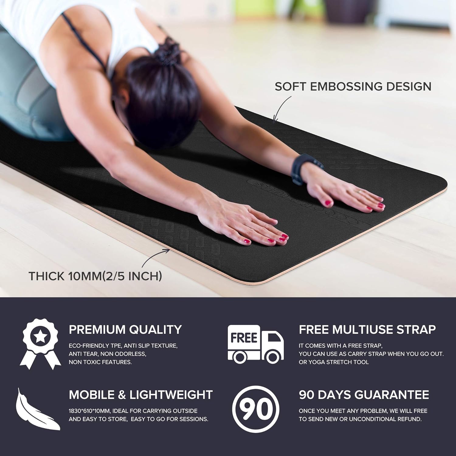 SIMIAN Tapete de yoga grueso de 0.315 pulgadas de doble cara antideslizante para hombres y mujeres con correa de transporte, tapete profesional de
