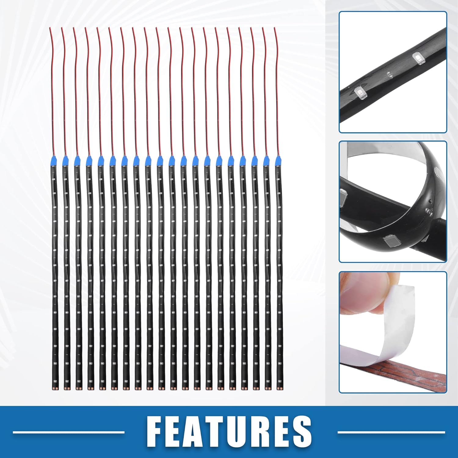A ABSOPRO 12V 15 LED tira de luz flexible 11.8 in coche interior decorativo LED lámpara azul (juego de 20)
