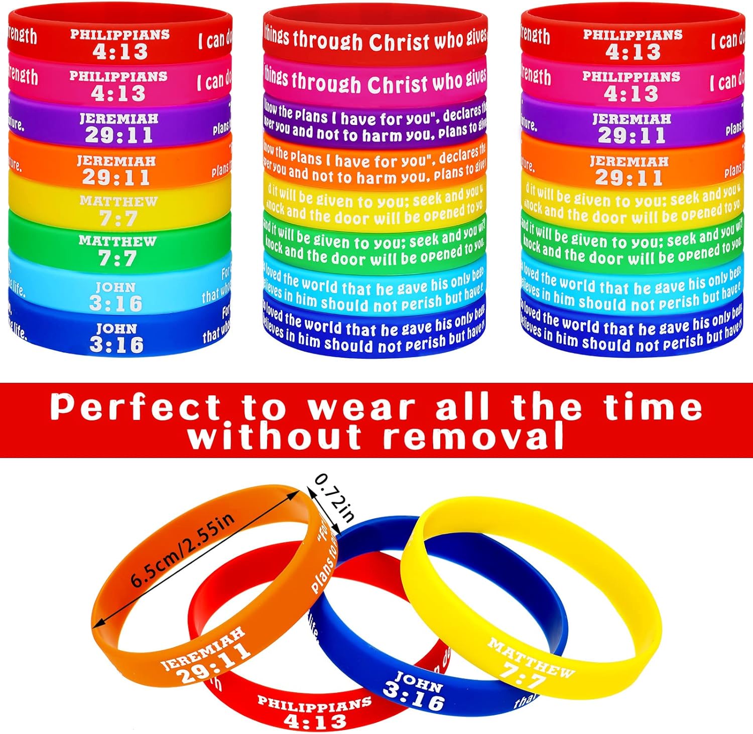 48 pulseras religiosas de goma, pulseras de silicona con versículos de la Biblia, pulseras de colores con fe y esperanza, pulseras inspiradoras de