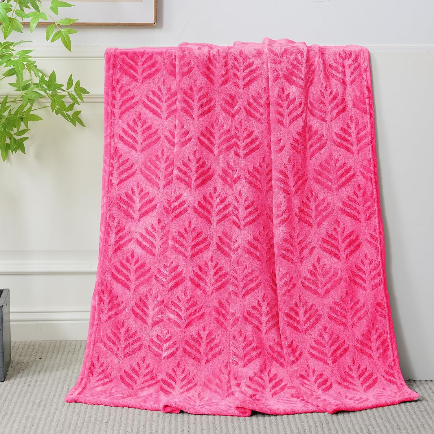 Exclusivo Mezcla Manta de vellón de tamaño Queen para cama, mantas súper suaves y acogedoras para uso durante todas las estaciones, patrón de hojas,