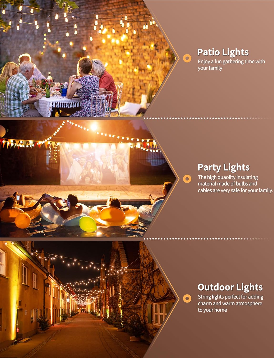 HslyT Tira de luces LED para exteriores de 100 pies con 52 bombillas Edison vintage inastillables ST38 regulables, impermeables, para exteriores,