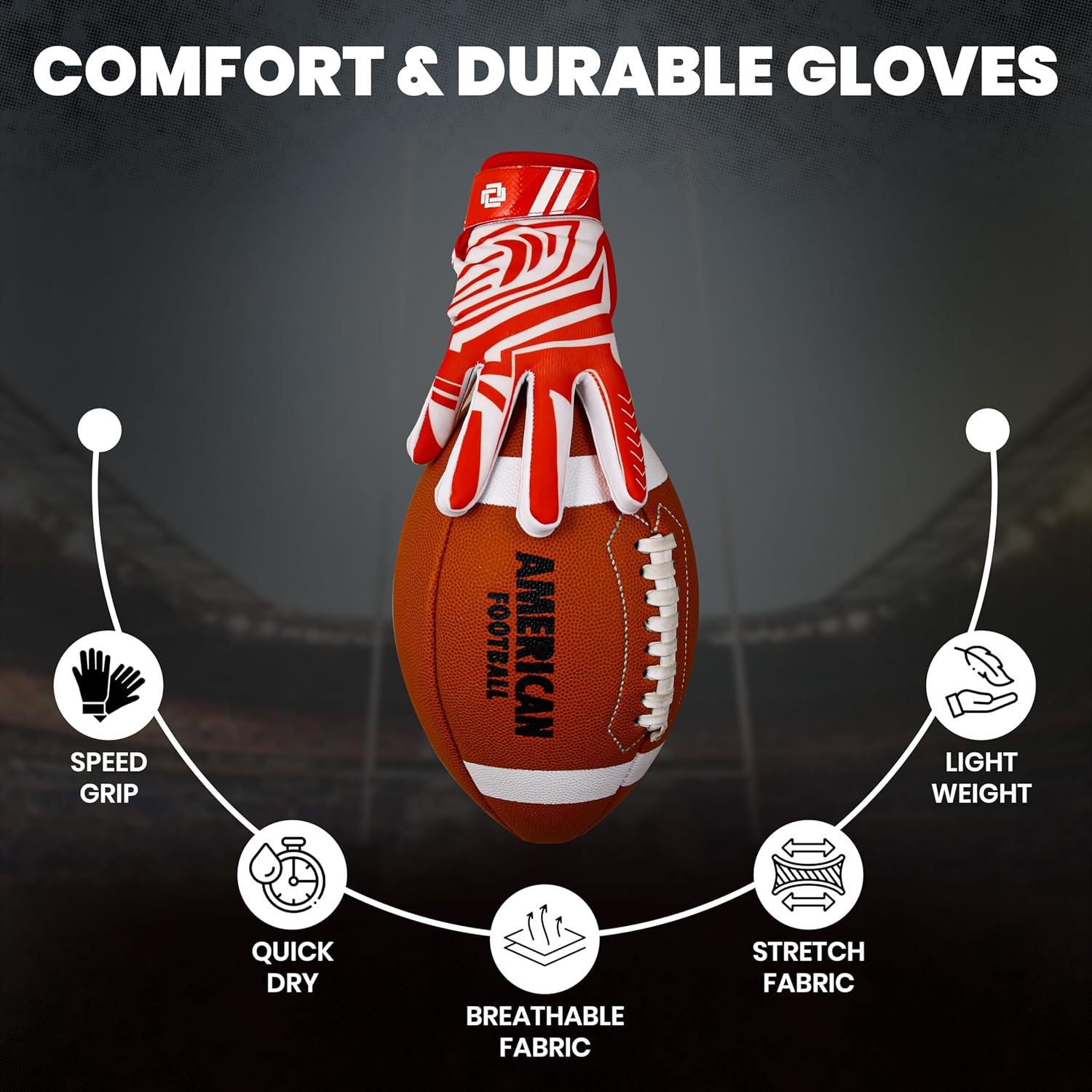 LYRX Guantes profesionales receptores de fútbol con palma de silicona óptima, control de agarre antideslizante, ultra adherente, guantes deportivos