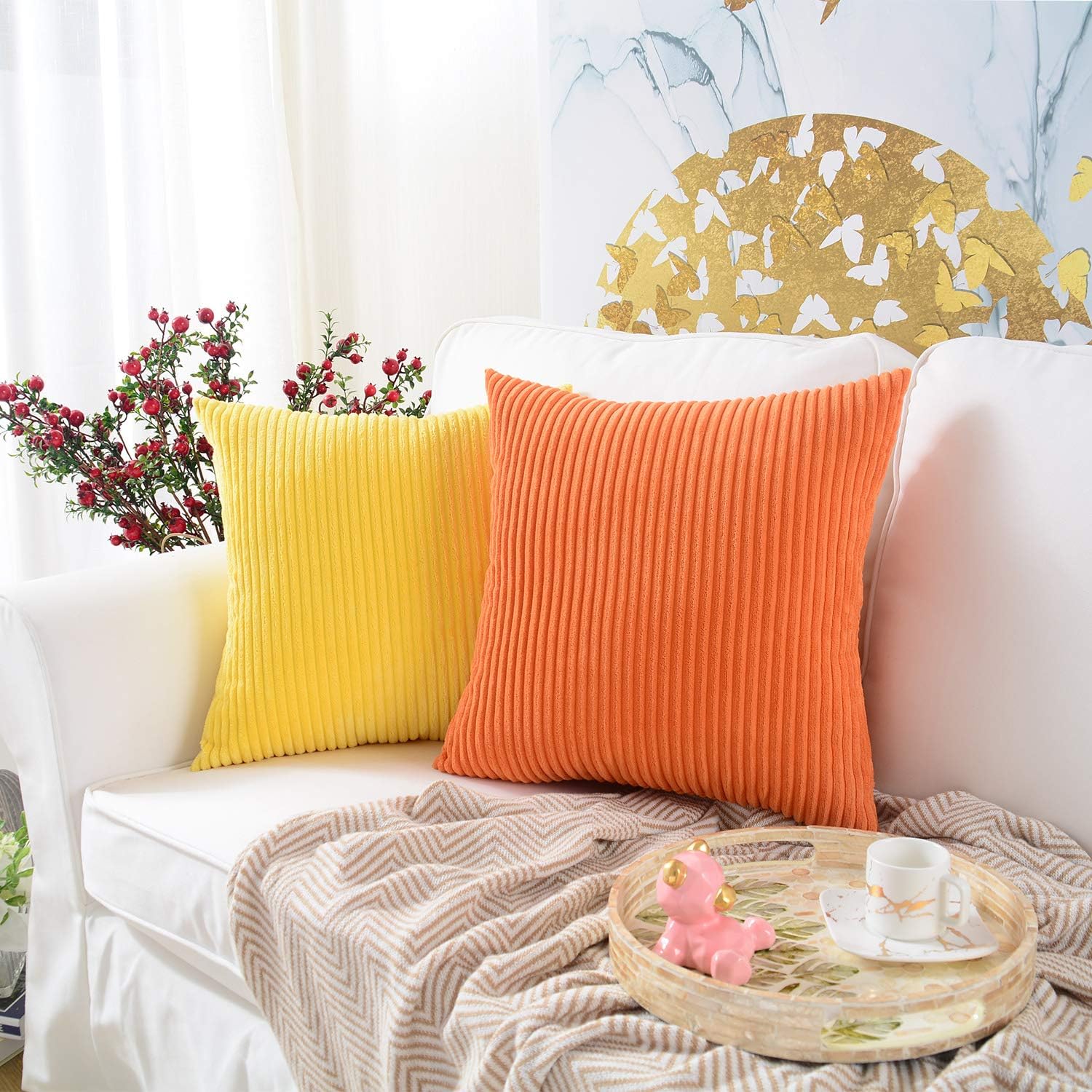 MERNETTE- Funda de cojín de pana, suave, decorativa, cuadrada, para decoración del hogar, para sofá, cama, silla