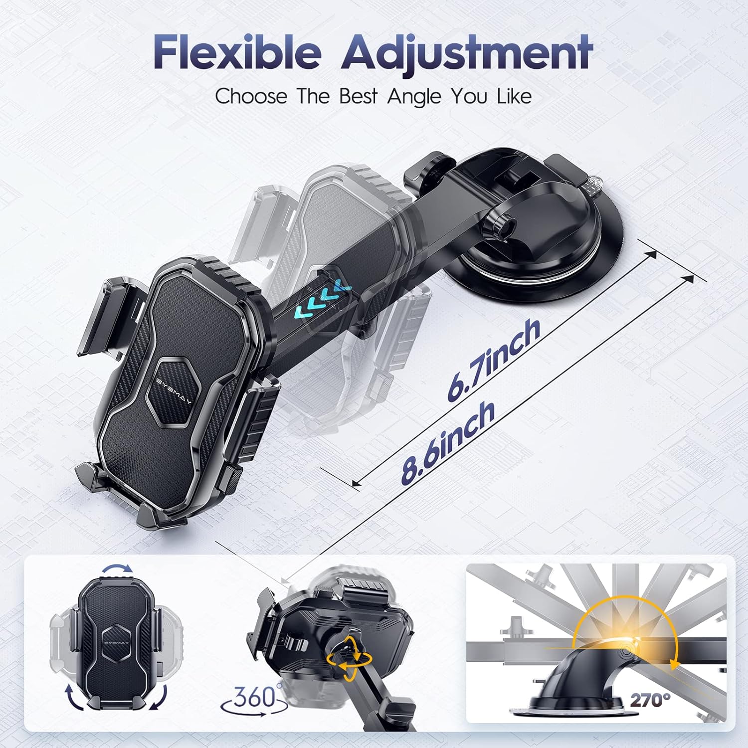 Soporte de teléfono para automóvil – Apto para carreteras con baches Soporte de teléfono para salpicadero del automóvil, ventilación de aire 3 en 1,