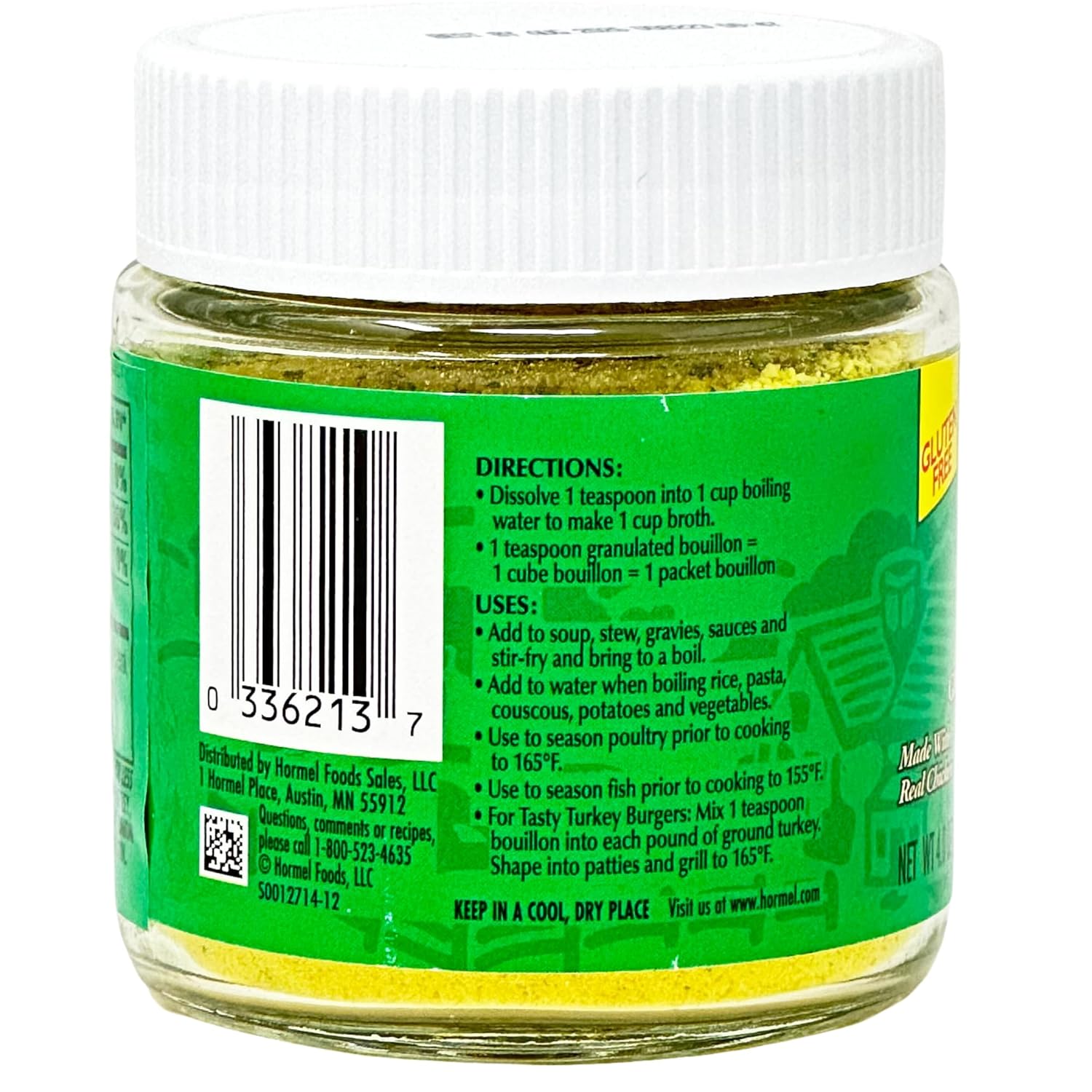 Paquete de polvo de caldo de pollo Herb Ox con (2) frascos de 4 onzas de gránulos de caldo de pollo sin gluten Herbox y (1) Una cuchara medidora