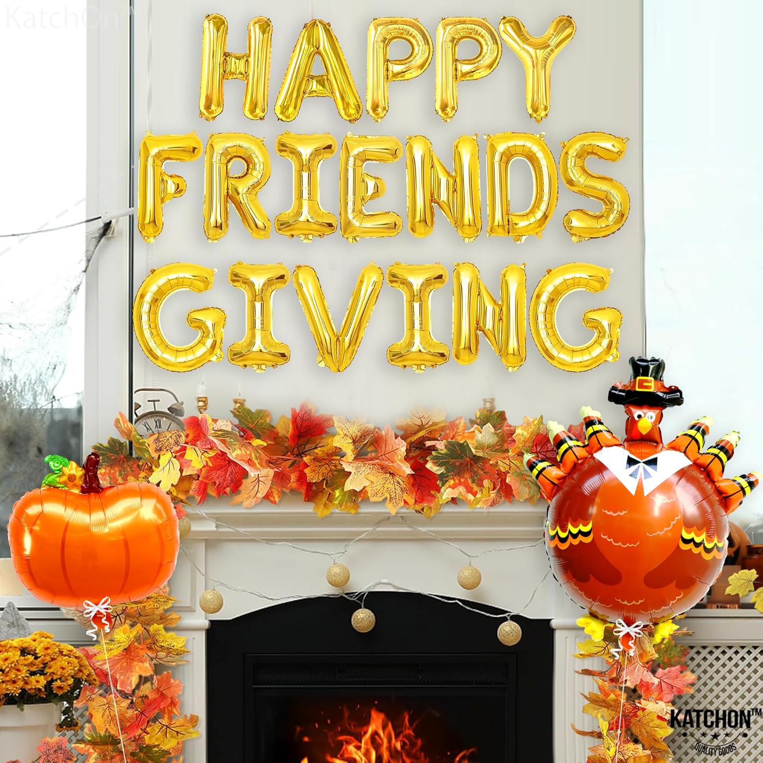 KatchOn, Juego de pancartas de globos de Happy Friendsgiving  Grande de 16 pulgadas, paquete de 3  Globos de pavo y calabaza  Cartel de regalo de