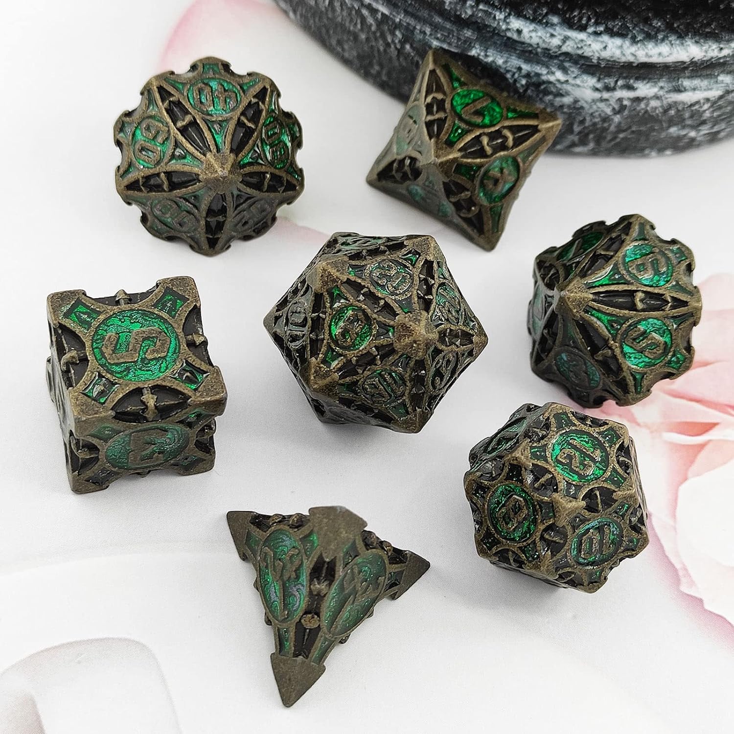 D&D – Juego de dados de metal DND para Dungeons and Dragons Gifts Polyhedral Card Game Game Bag RPG MTG Pathfinder Digital Teaching Accessories D20