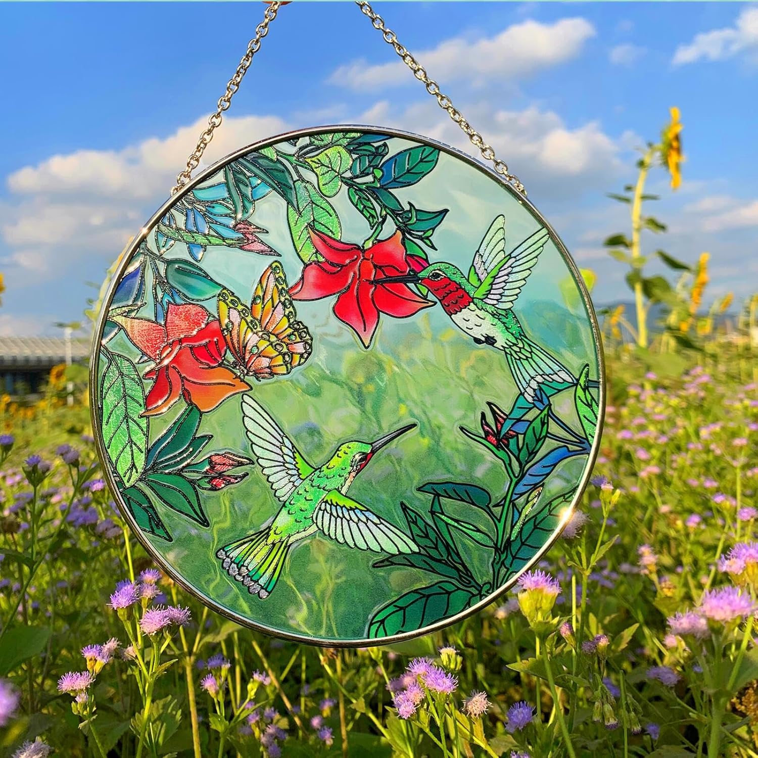 Atrapasoles para colgar vitrales, colibríes y mariposas para ventana, 100% real, vitral, colorido, adorno para ventana interior, hogar, jardín,