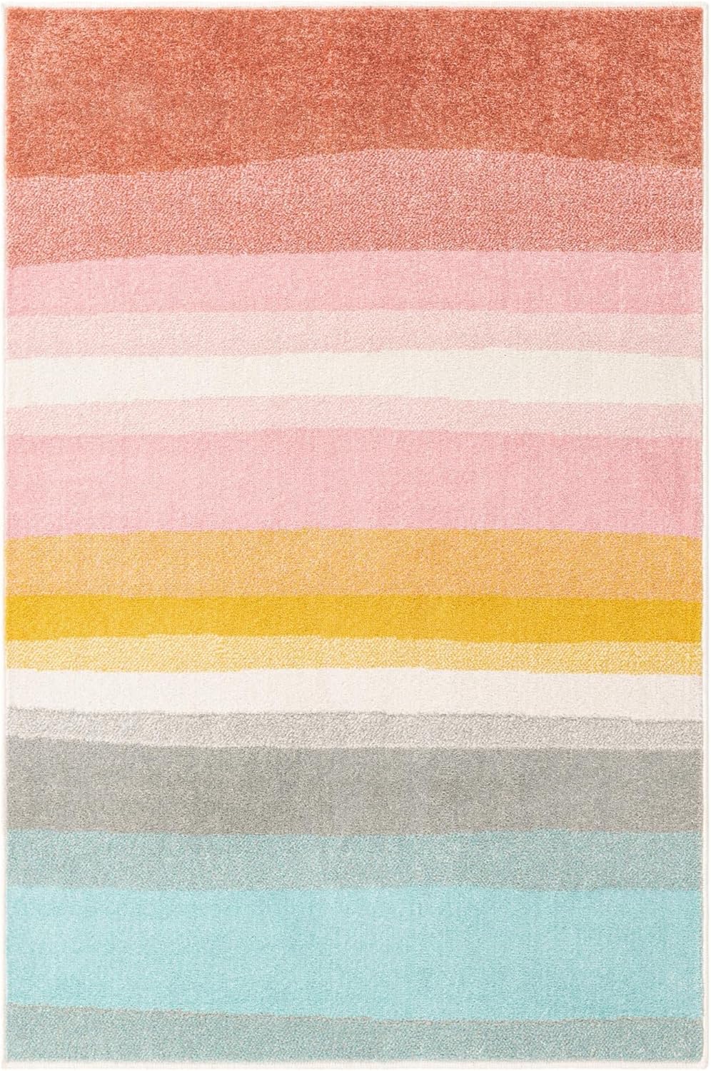 Unique Loom Whimsy Kids Collection – Alfombra de área con diseño de arcoíris abstracto pastel (3 pies 11 pulgadas x 5 pies 11 pulgadas, rectangular,