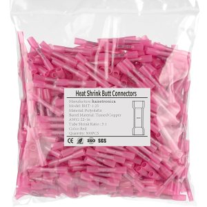 haisstronica – 500 conectores a tope termorretráctiles rojos AWG22-16, conectores de alambre termorretráctiles de grado marino, cobre rojo estañado haisstronica – 500 conectores a tope termorretráctiles rojos AWG22-16, conectores de alambre termorretráctiles de grado marino, cobre rojo estañado
