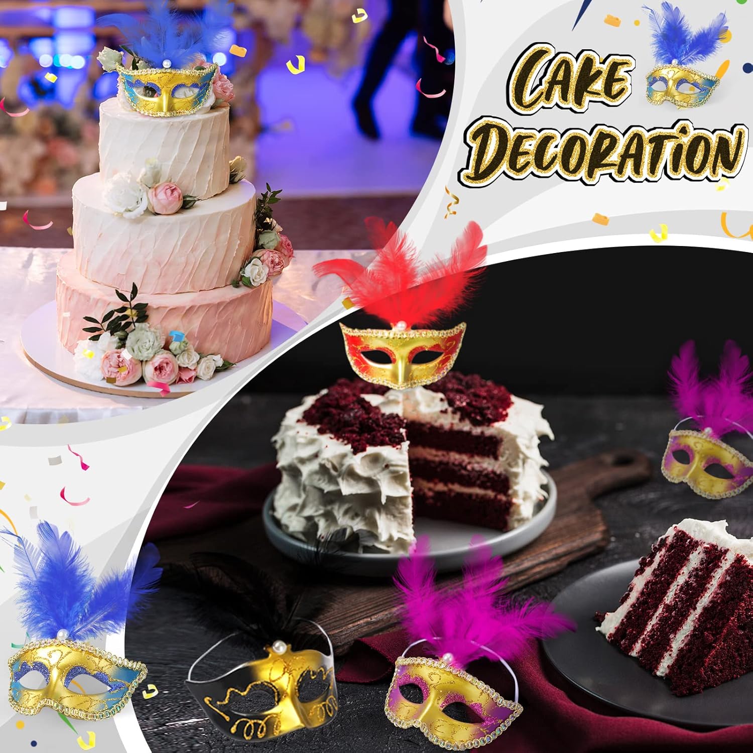 30 piezas de mini máscaras de máscaras, mini máscaras con plumas para decoración de pasteles, Mardi Gras, para cupcakes, máscaras en miniatura para