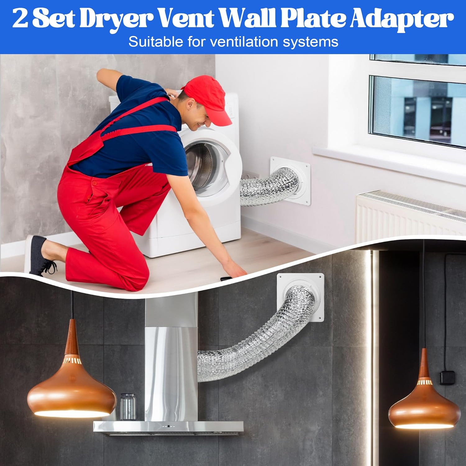 Adaptador de placa de pared de ventilación de secadora, cubre el área de 7 x 7 pulgadas, kit de conector de muelle de secadora a presión para