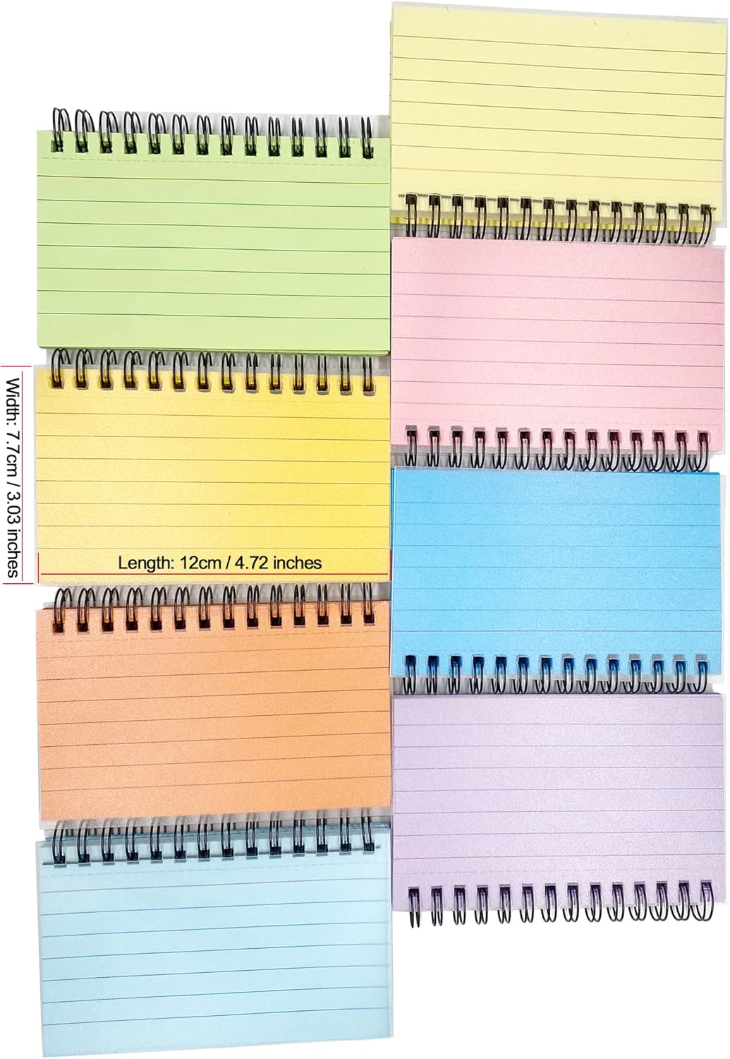 8 paquetes de tarjetas de índice, tarjetas de registro flash de revisión encuadernadas en espiral a rayas, papel para tomar notas, 8 colores, 5 x 3