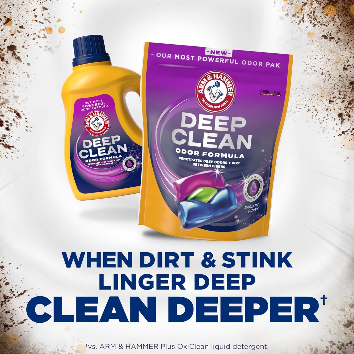 ARM & HAMMER Deep Clean Odor Formula Detergente Power Paks, 44 unidades