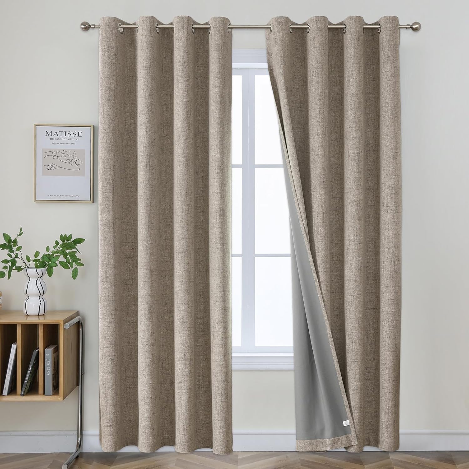 Joydeco Juego de 2 paneles de cortinas 100% opacas de 96 pulgadas de largo, cortinas opacas de lino de 95 pulgadas, 2 paneles, cortinas texturizadas