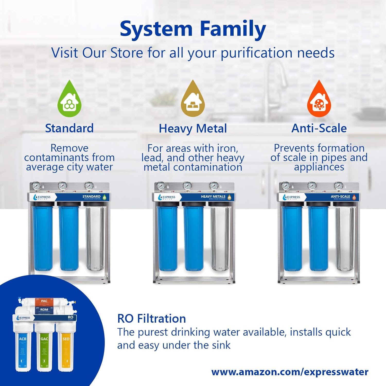 Express Water Filtro de agua para toda la casa, sistema de filtración de agua para el hogar de 1 etapa, filtro de carbono, incluye manómetros, fácil