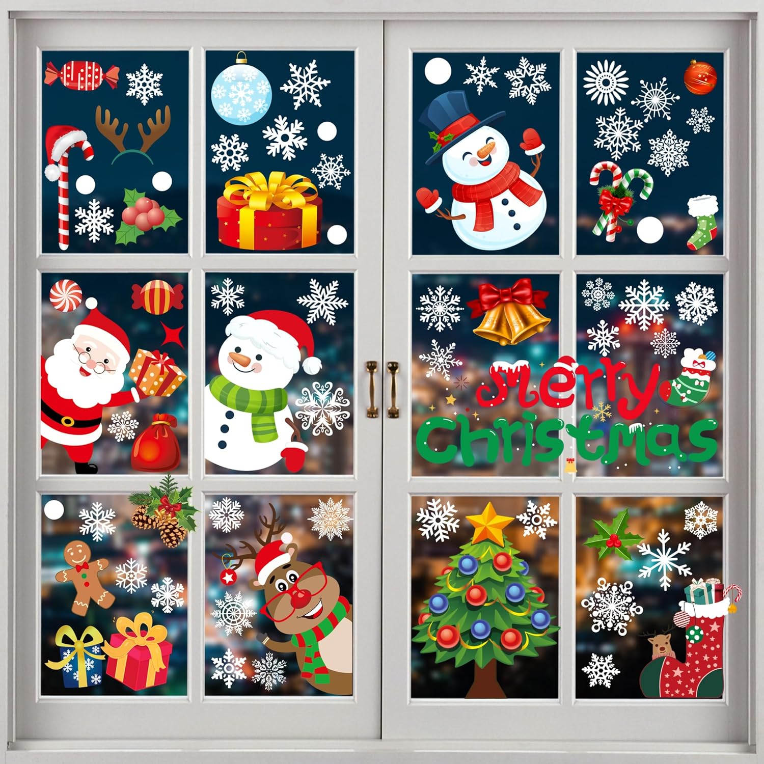 308 calcomanías de Navidad impermeables de doble cara para decoración de Navidad, copos de nieve, calcomanías de ventana para ventanas de vidrio,