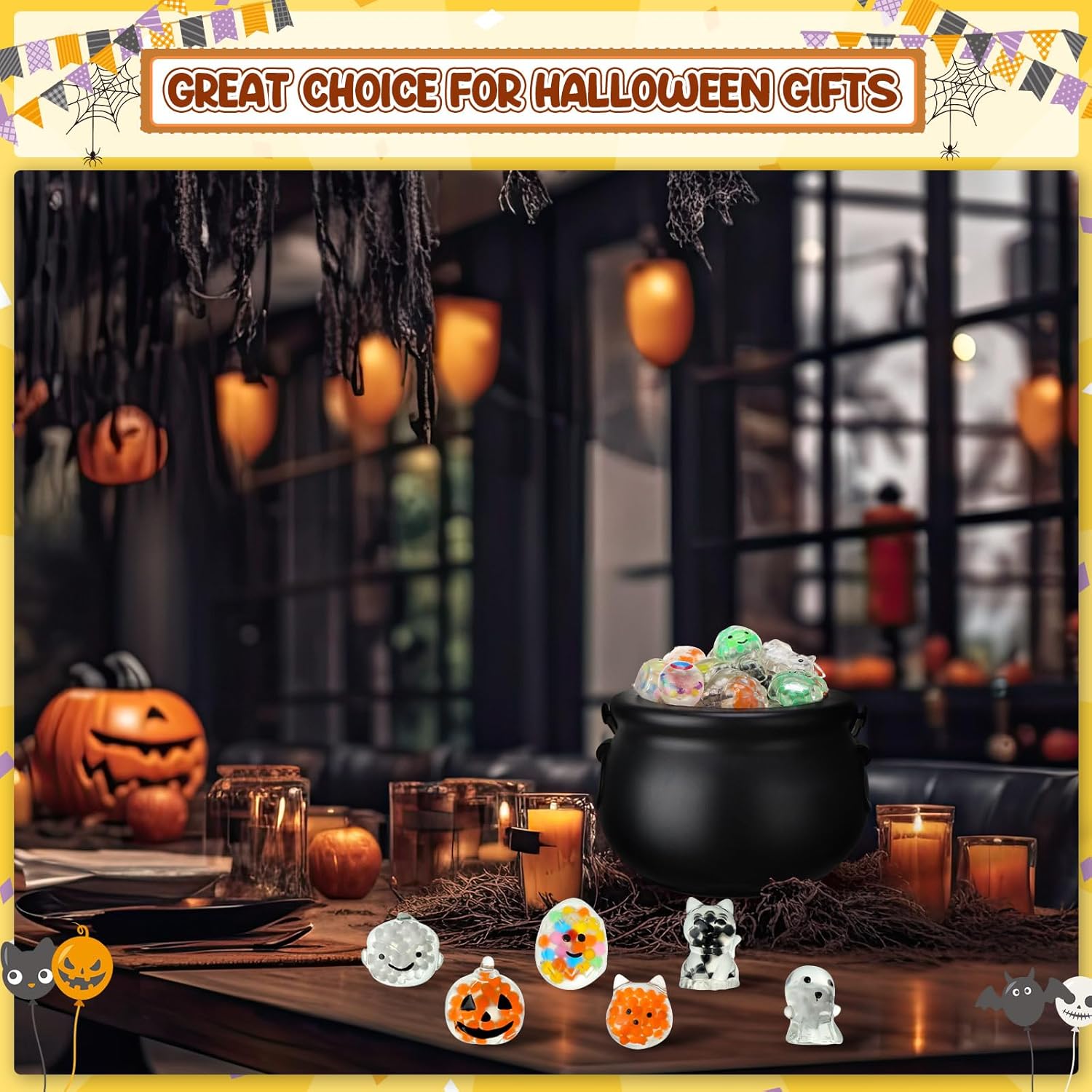 72 piezas de juguetes de Halloween, animales marinos, mini bolas estrujables, recuerdos de fiesta, kawaii, mini bolas antiestrés, juguetes novedosos