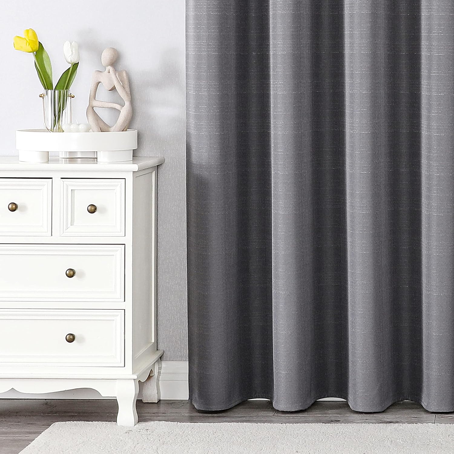 Cortinas 100% opacas con textura de lino para dormitoriosala de estar, cortinas de tratamiento de ventanas de ahorro de energía, tela de arpillera