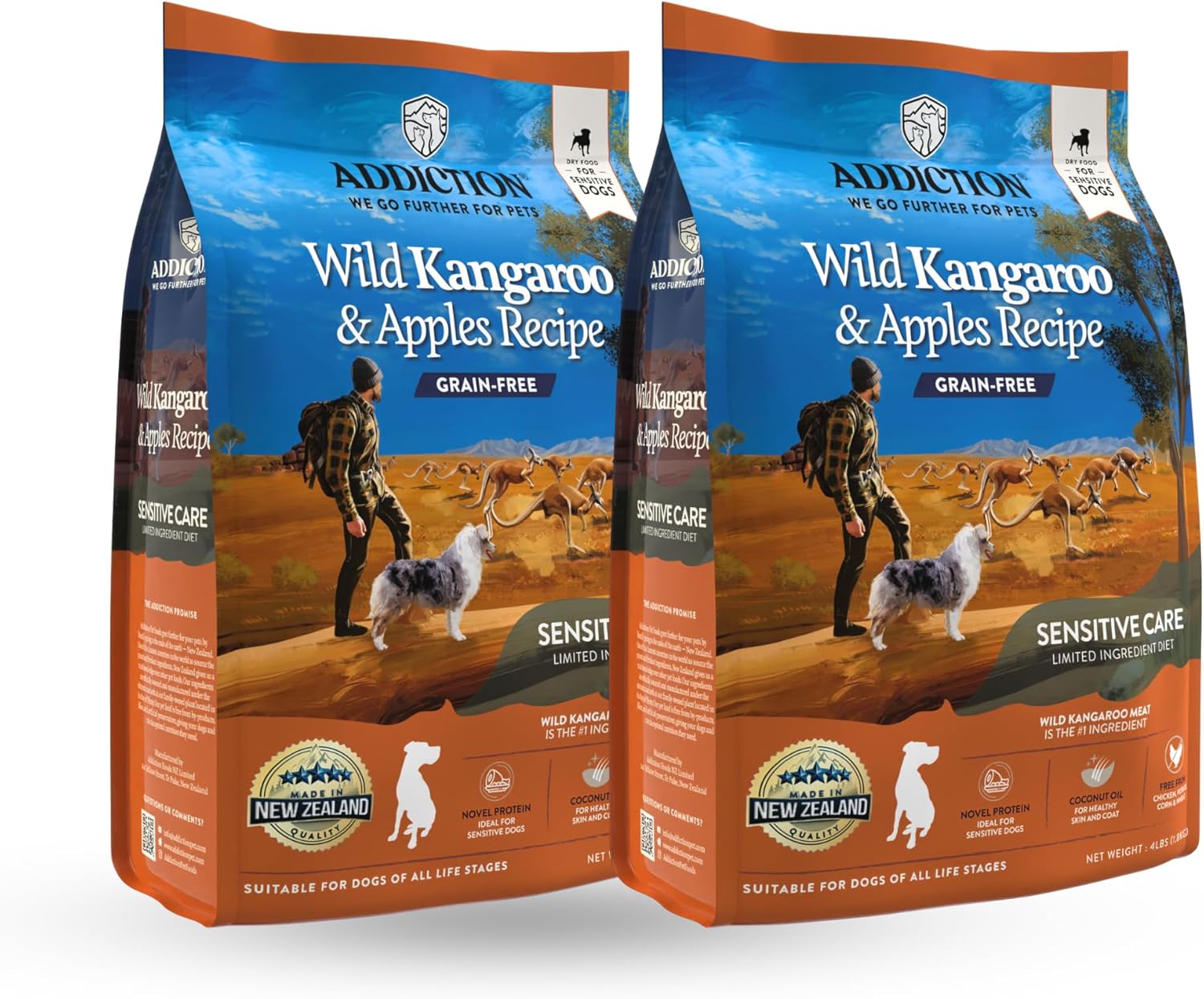 Addiction Wild Kangaroo & Apples – Alimento seco para perros – Proteína novedosa de ingredientes limitados – Control muscular y de peso – Sin granos