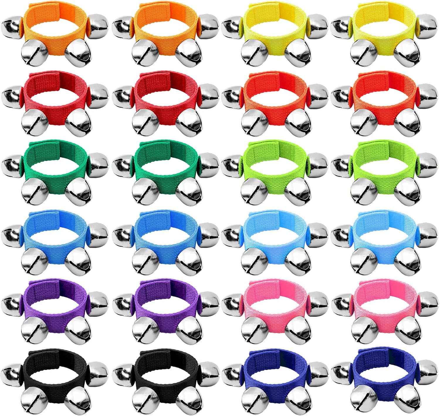 24 pulseras de cascabel, 12 colores, campanas de muñeca, campanas de tobillo, pulseras de muñequera, instrumentos rítmicos, percusión, recuerdos de