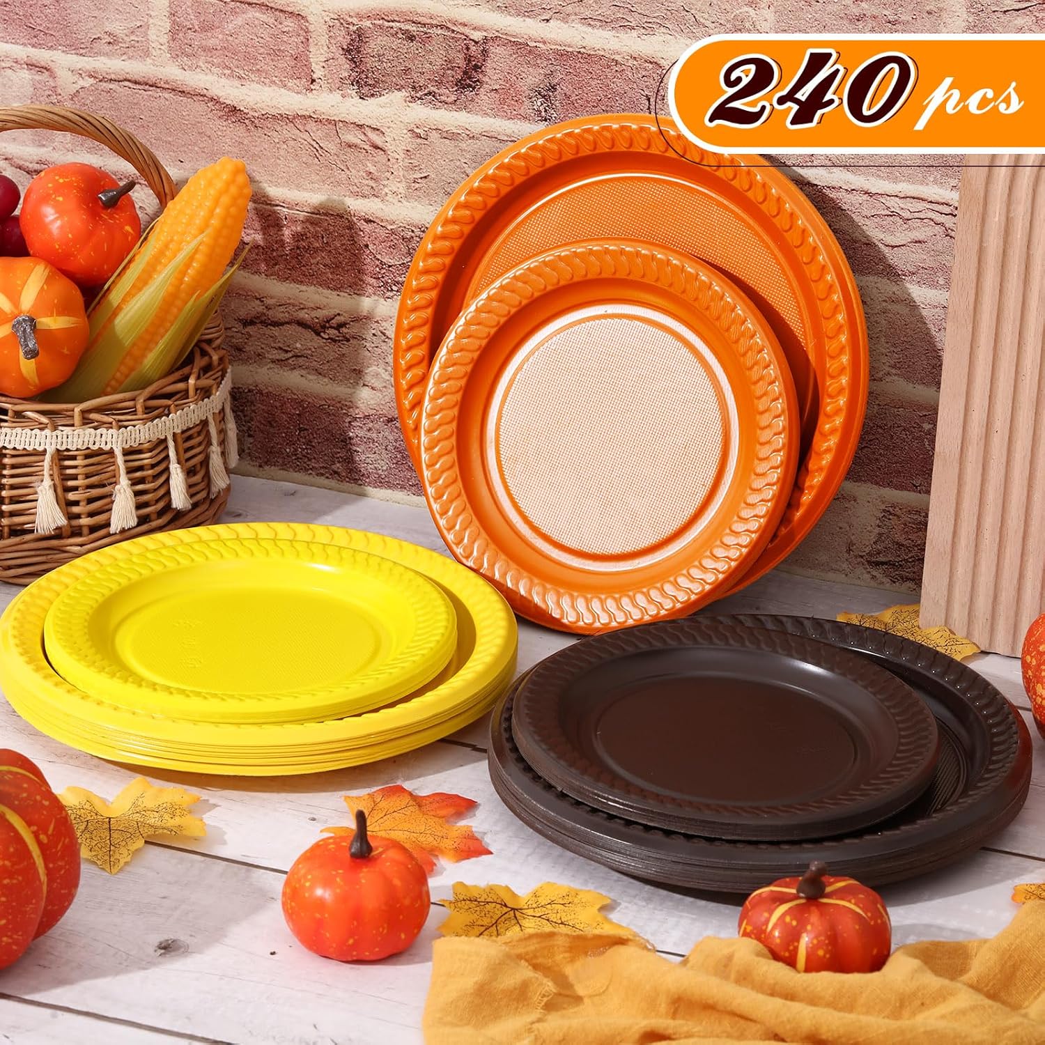 Sabary 240 platos de postre de plástico de Acción de Gracias, 7 pulgadas, 9 pulgadas, platos de plástico desechables coloridos para Halloween,
