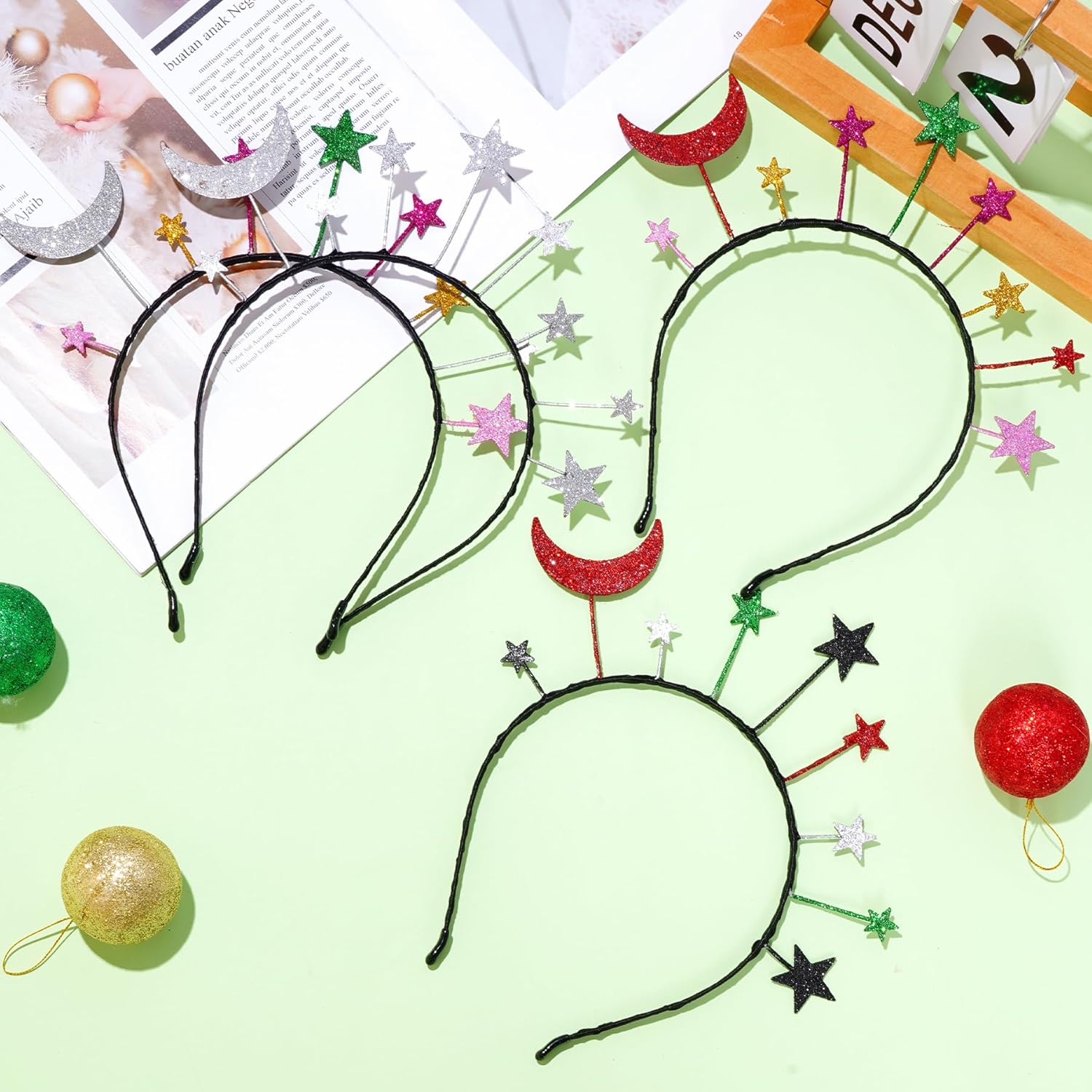 Diadema de estrella y luna, 4 piezas, diadema de estrella, diadema de estrella, diadema de luna para fiesta de cumpleaños