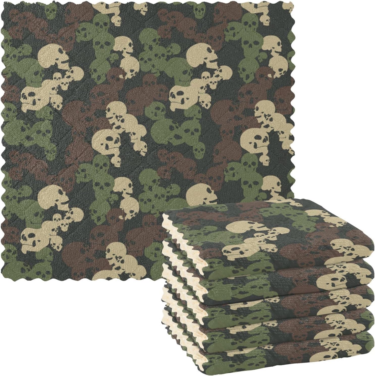 Halloween Skull Camo Set of 6 Fast Drying Microfiber Towels for Kitchen Decorative Soft Microfiber Drying Towel Kitchen for Bathroom Coffee
