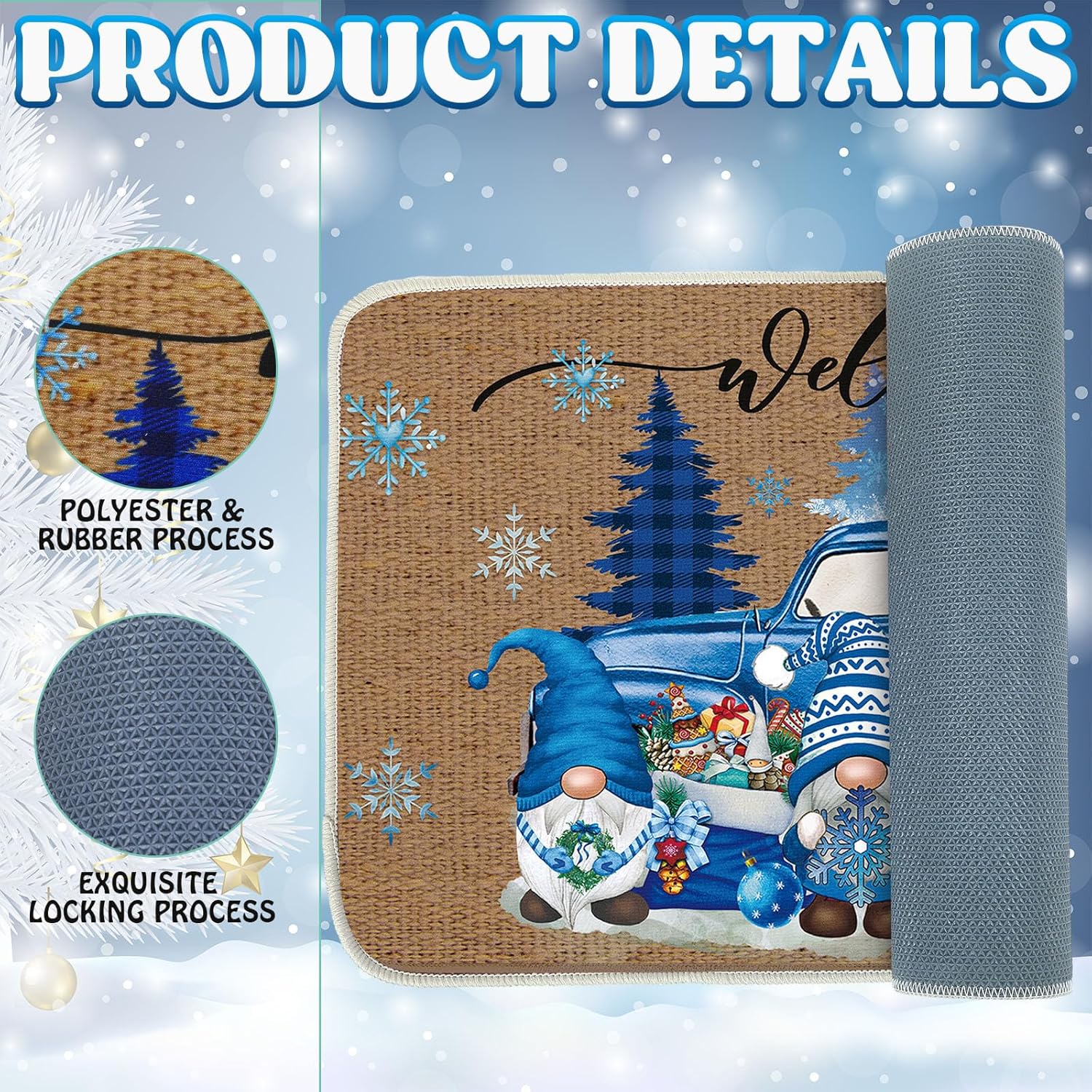 Tapetes de Navidad para puerta de invierno, antideslizantes, para casa de campo, exteriores, interiores, muñeco de nieve, gnomo, copo de nieve,