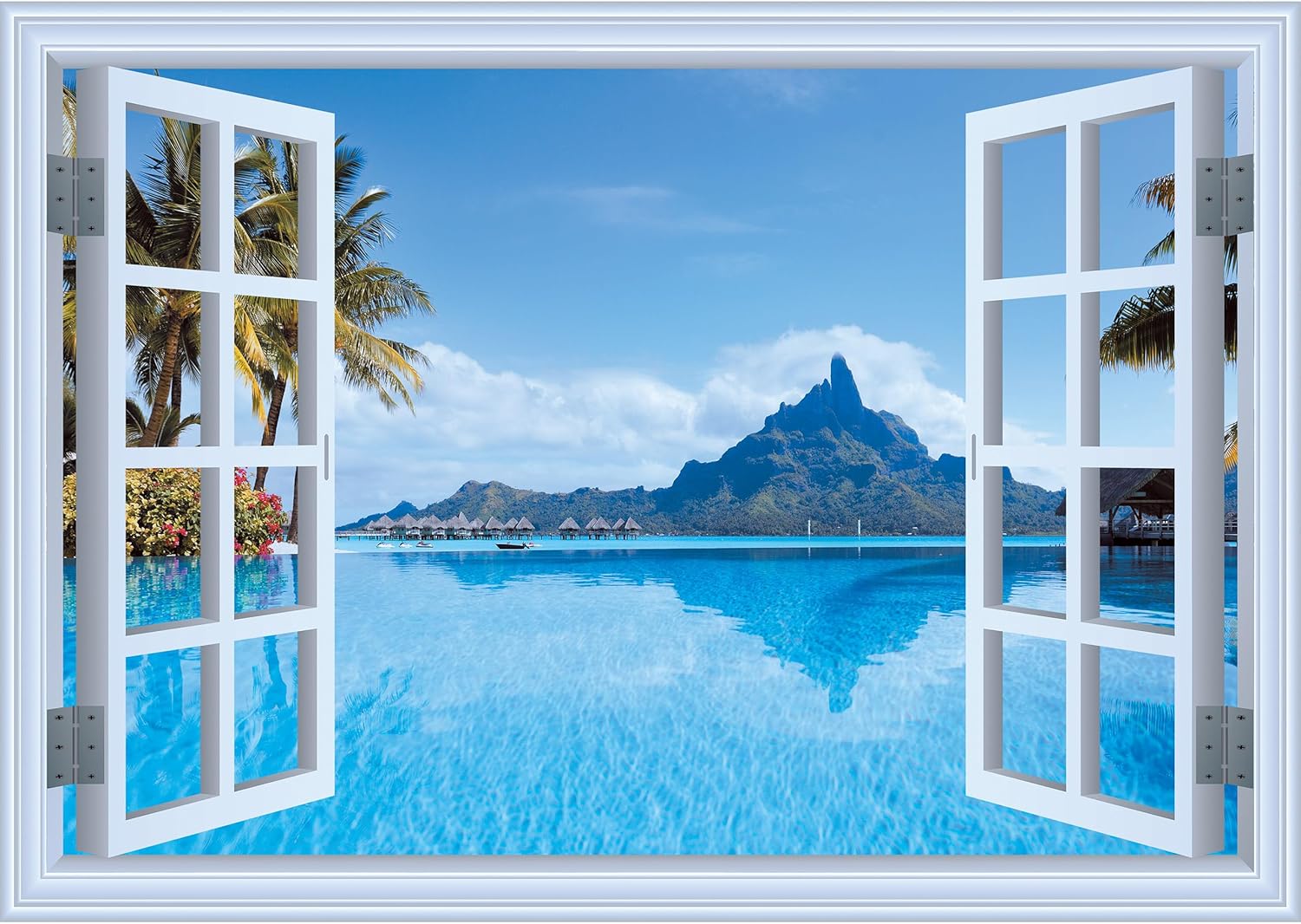 FLFK Mural de pared falso para ventana, calcomanía de pared de ventana sintética con vista al mar para decoración de pared, calcomanías de pared