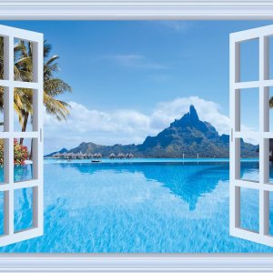 FLFK Mural de pared falso para ventana, calcomanía de pared de ventana sintética con vista al mar para decoración de pared, calcomanías de pared FLFK Mural de pared falso para ventana, calcomanía de pared de ventana sintética con vista al mar para decoración de pared, calcomanías de pared