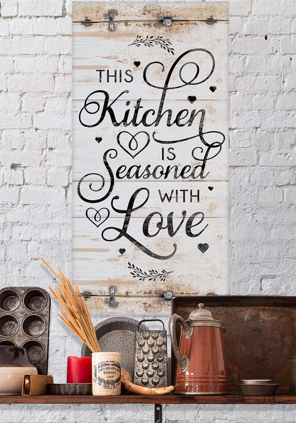 This Kitchen is Seasoned With Love Print – Classic Farmhouse Kitchen Decor, Family and Love Wall Sign, Great Kitchen Quote Sign, Rustic Metal Sign