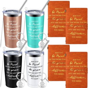 El juego de 4 regalos de agradecimiento para empleados incluye vaso de viaje aislado de acero inoxidable de 20 onzas, diario de cuero y llavero May El juego de 4 regalos de agradecimiento para empleados incluye vaso de viaje aislado de acero inoxidable de 20 onzas, diario de cuero y llavero May