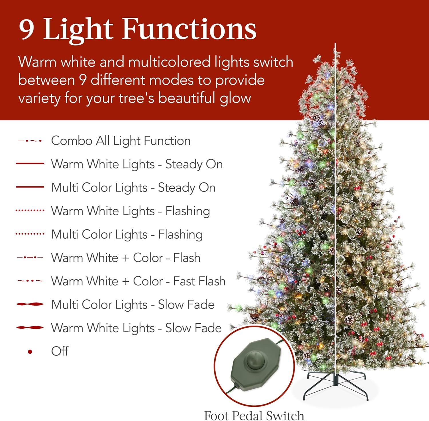 Best Choice Products Árbol de Navidad de pino de cachemira preiluminado de 7.5 pies, decoración navideña artificial semiflocada de alta calidad con
