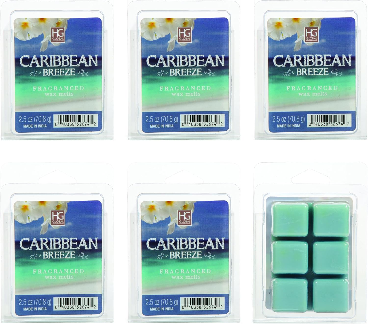 Hosley Caribbean Breeze – Juego de 6 cubos de cera para derretir de 2.5 onzas cada uno. Cera vertida a mano con aceites esenciales. Ideal para