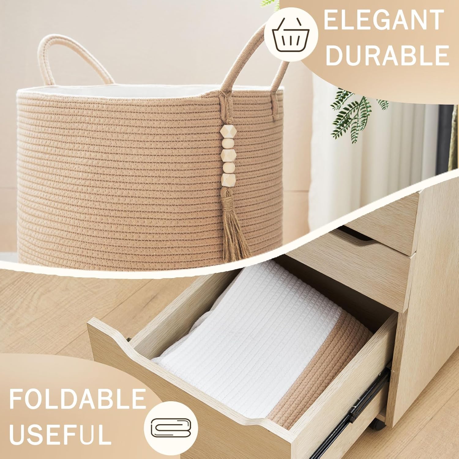 Cesta de lavandería tejida de 58 litros, canasta alta para mantas, cesta de ropa para lavandería, dormitorio, sala de estar, decoración del hogar,