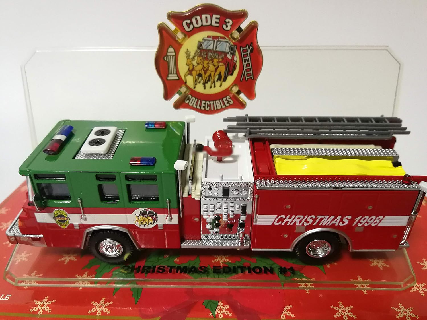 CODE 3 Navidad 1998 FIRE Engine 164 DIECAST Modelo Acabado CAR Truck Edición limitada
