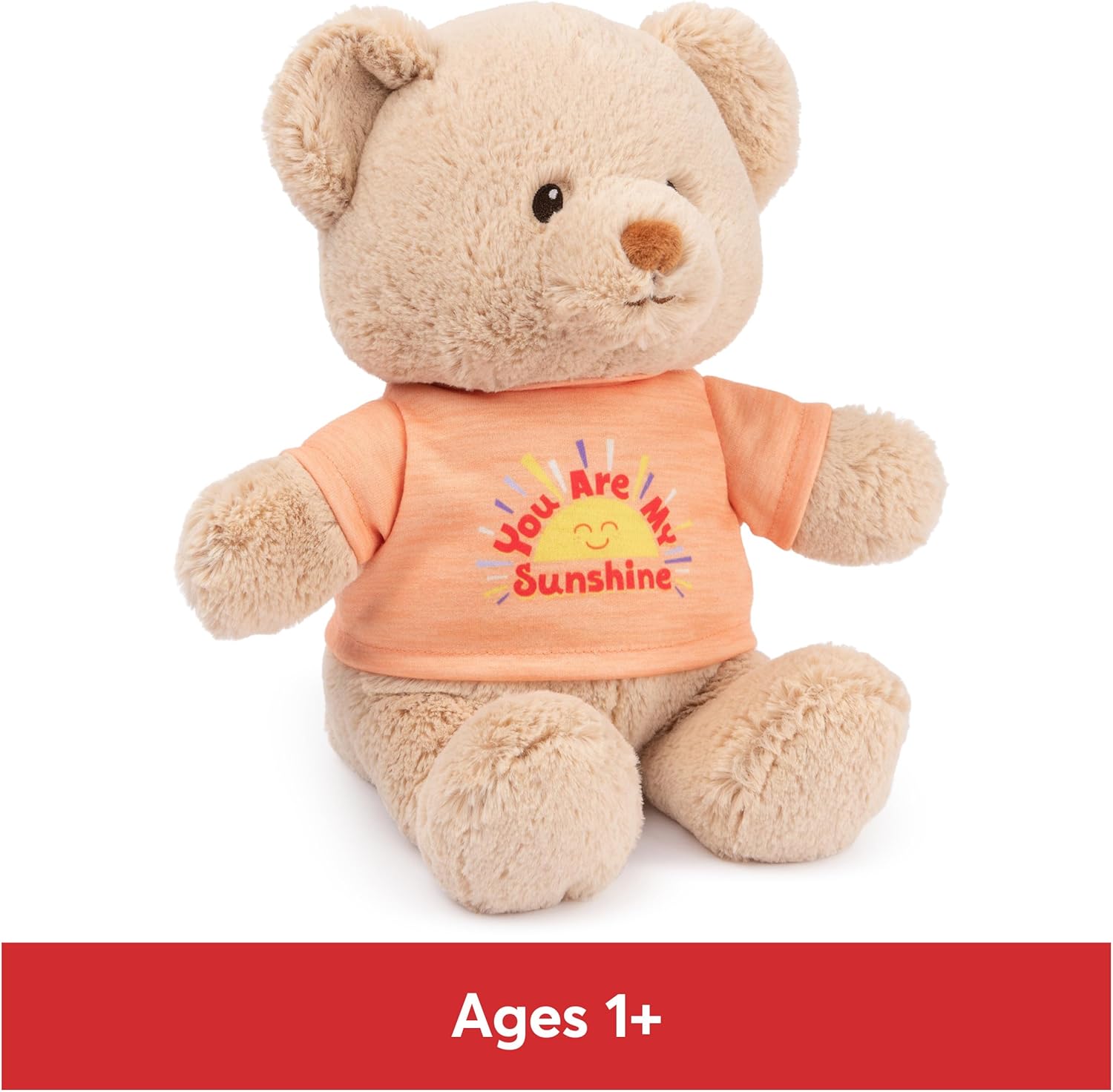 GUND Oso de mensaje sostenible “You are My Sunshine” con camiseta naranja, oso de peluche hecho de materiales 100% reciclados para edades de 1 año