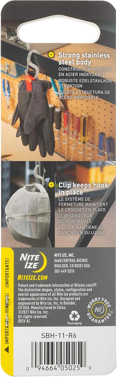Nite Ize S-Biner Hook ‘N Hold – Gancho en S de acero inoxidable con clip, para sartenes, herramientas y plantas, acero inoxidable (paquete de 2)