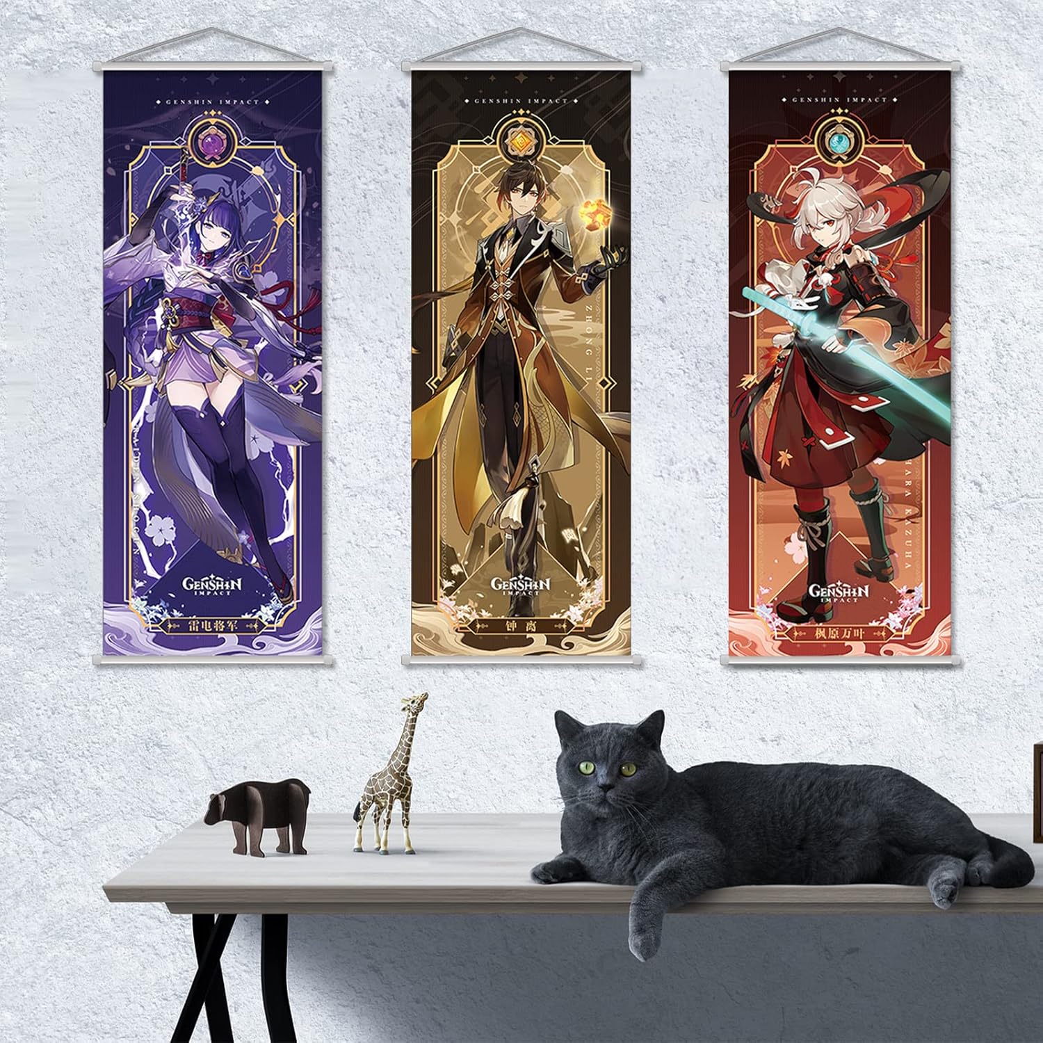 Rainteam Genshin Impact – Póster artístico para colgar en la pared, lienzo artístico de Genshin con varillas para decoración de sala de estar,