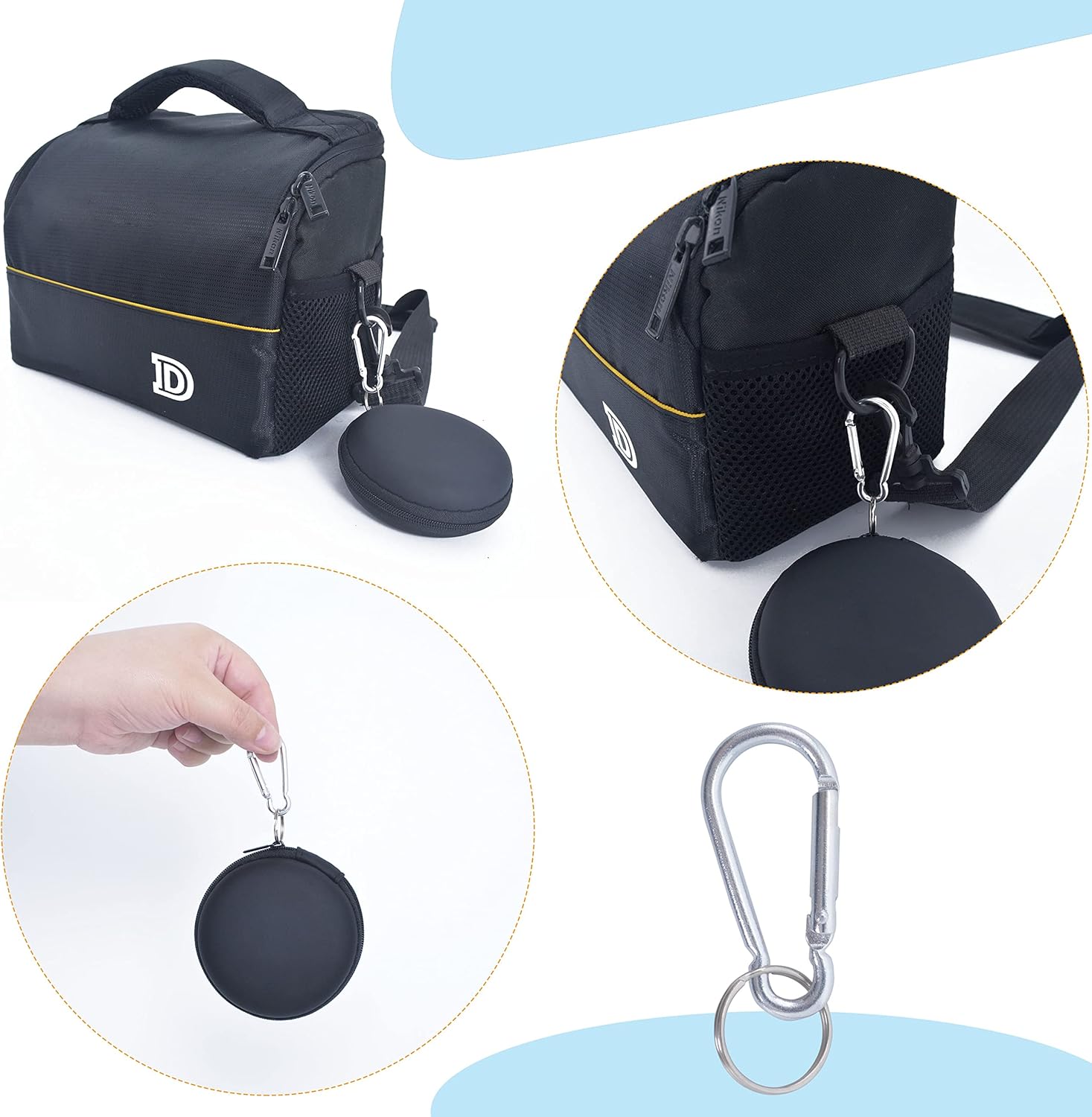 Wolfteeth – Funda para auriculares, funda para auriculares de EVA con mosquetón de acero inoxidable, organizador de accesorios para teléfono