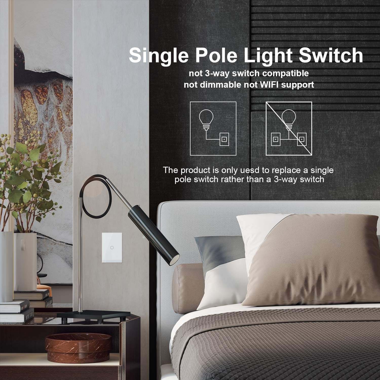LIVOLO – Interruptor de luz (no neutral), con panel táctil de vidrio templado, luz indicadora, interruptor táctil moderno de pared
