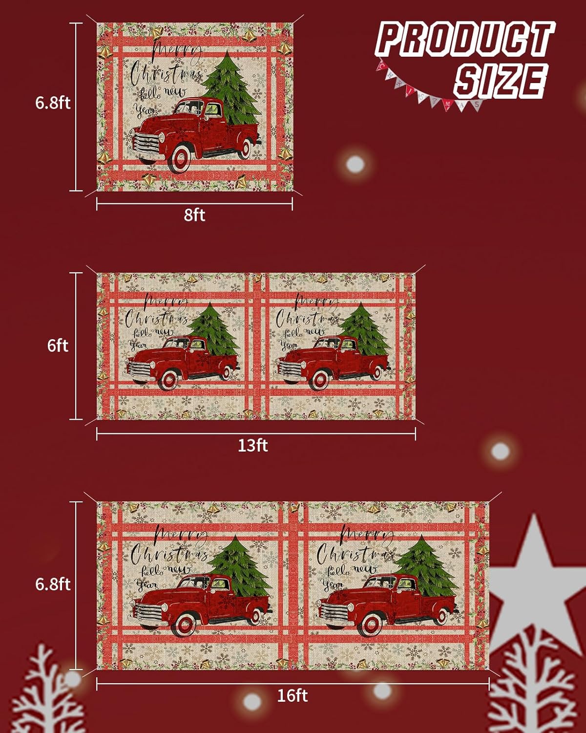 Cartel decorativo para puerta de garaje con 6 anillos de metal, diseño vintage de árbol de Navidad, árbol de Navidad, copo de nieve, texturizado, 7