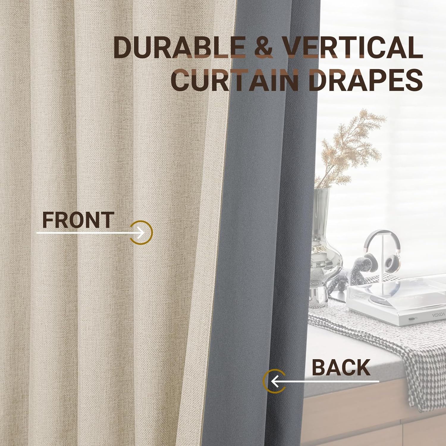 zeerobee – Cortinas blackout, 100% opacas, 2 paneles, lino, aislamiento térmico, pestañas traseras, bolsillo para cortinero, para sala de estar y