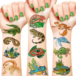 144 calcomanías de reptiles para fiestas de reptiles, tatuajes temporales de cocodrilo, lagarto, lagarto, gecko, serpiente, tortuga, tatuajes para 144 calcomanías de reptiles para fiestas de reptiles, tatuajes temporales de cocodrilo, lagarto, lagarto, gecko, serpiente, tortuga, tatuajes para