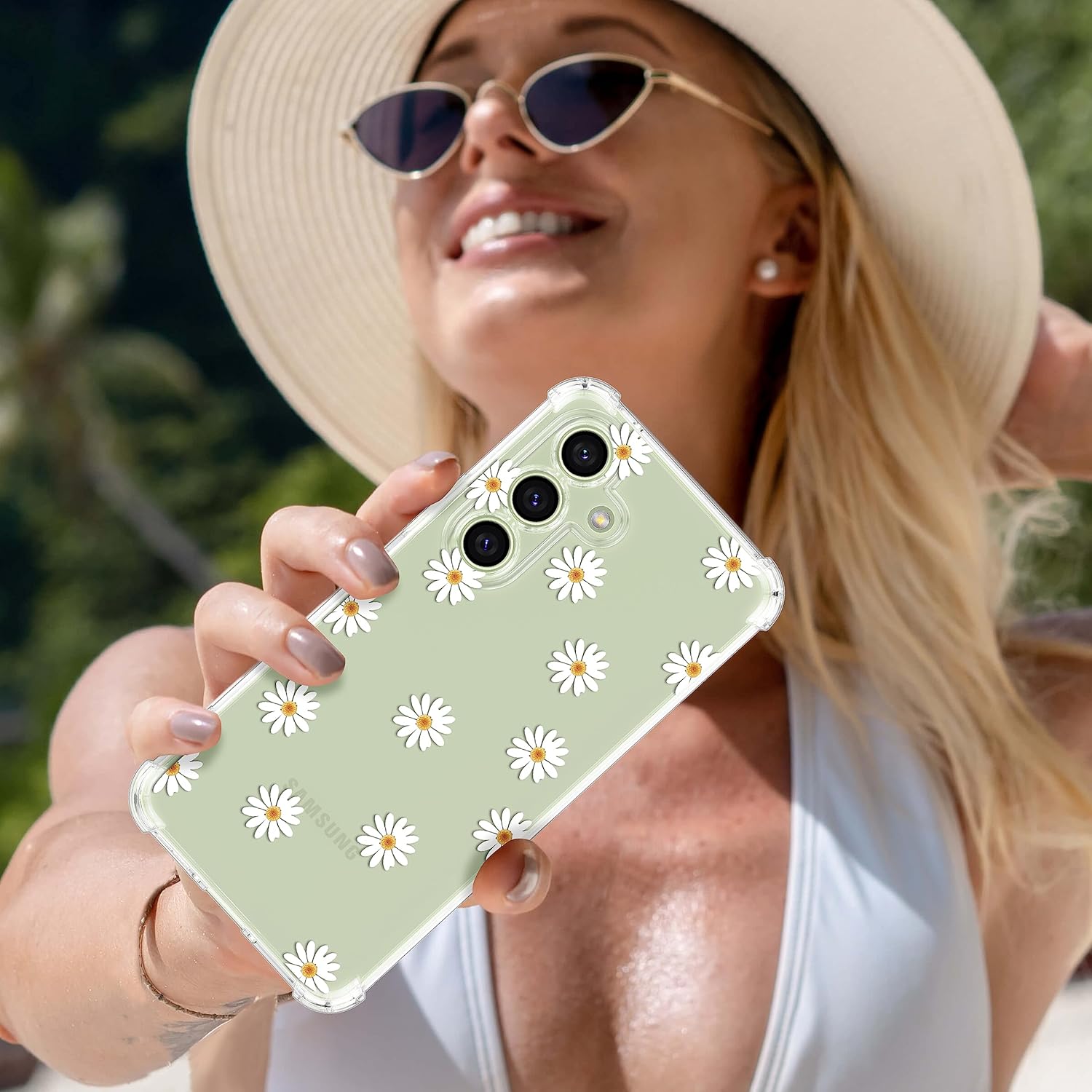 ZTOFERA Funda transparente para Samsung Galaxy A14 5G, bonito patrón de flores para mujeres y niñas, funda protectora a prueba de golpes, delgada,