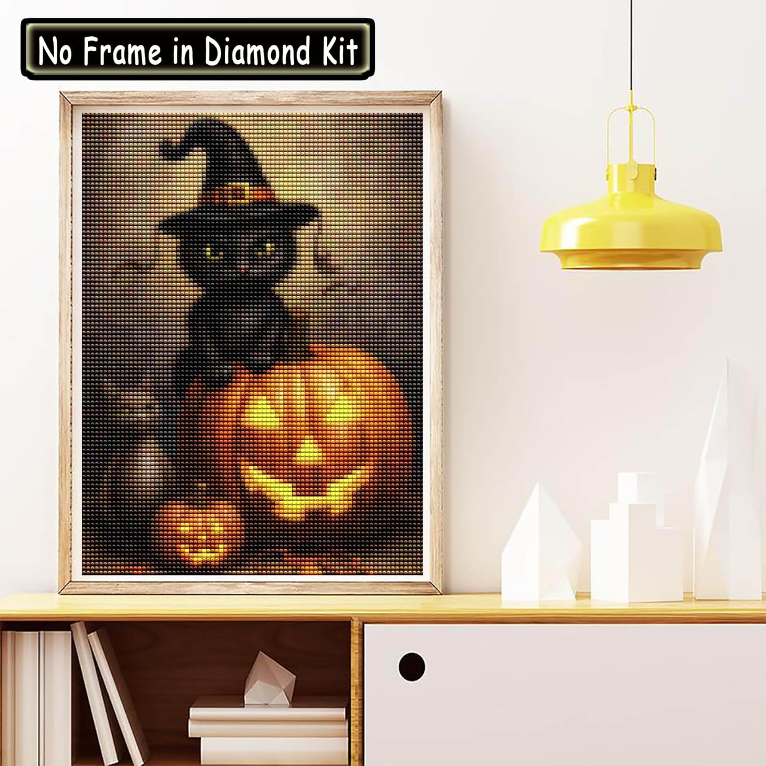 Cuneai – Kit de pintura de diamante 5D para bricolaje, gato  Taladro redondo por número, manualidades de Halloween, bordado de cristal para