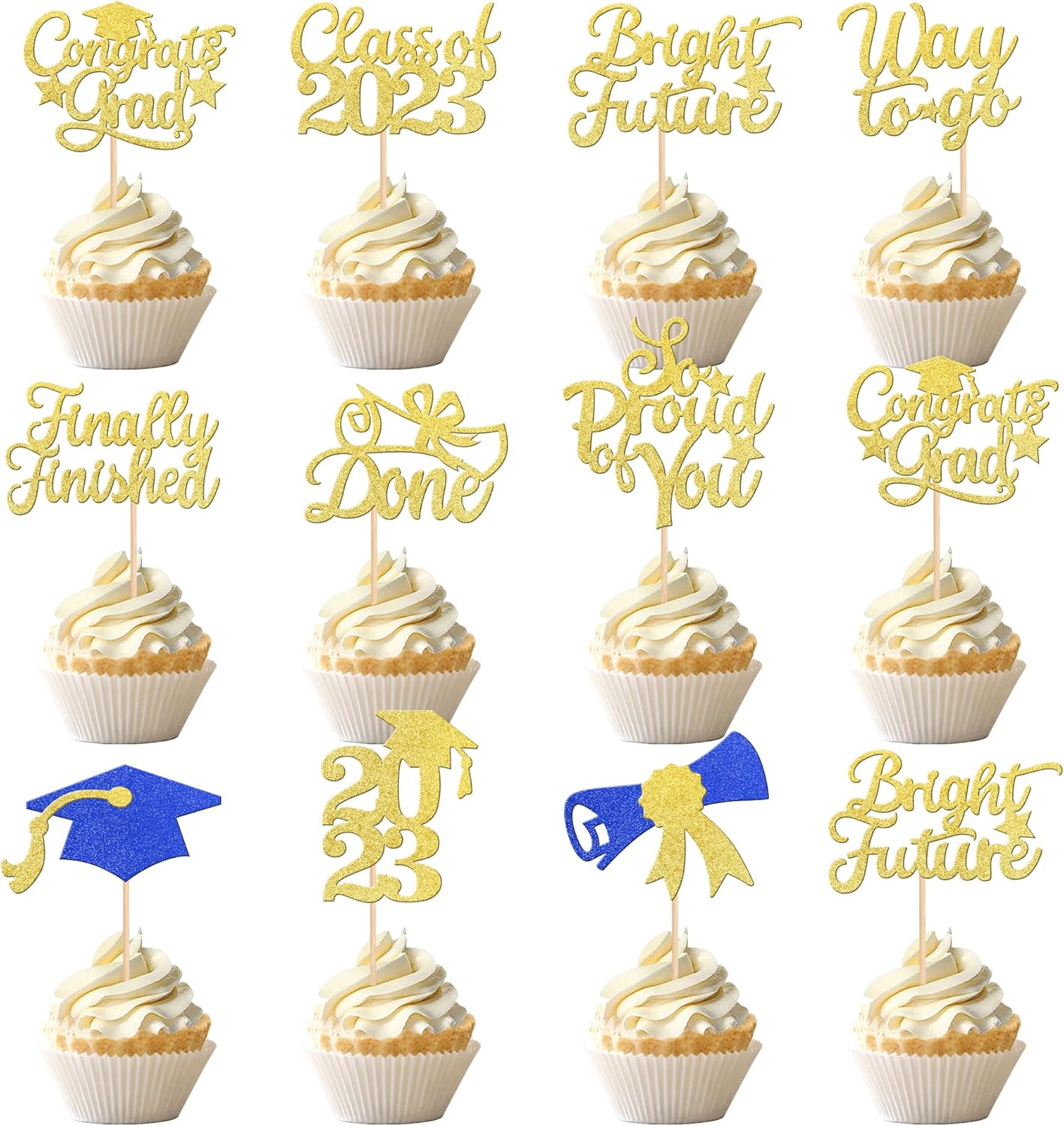 30 piezas de decoración para cupcakes de graduación de clase 2023 con purpurina brillante para el futuro hecho por el diploma So Proud of You